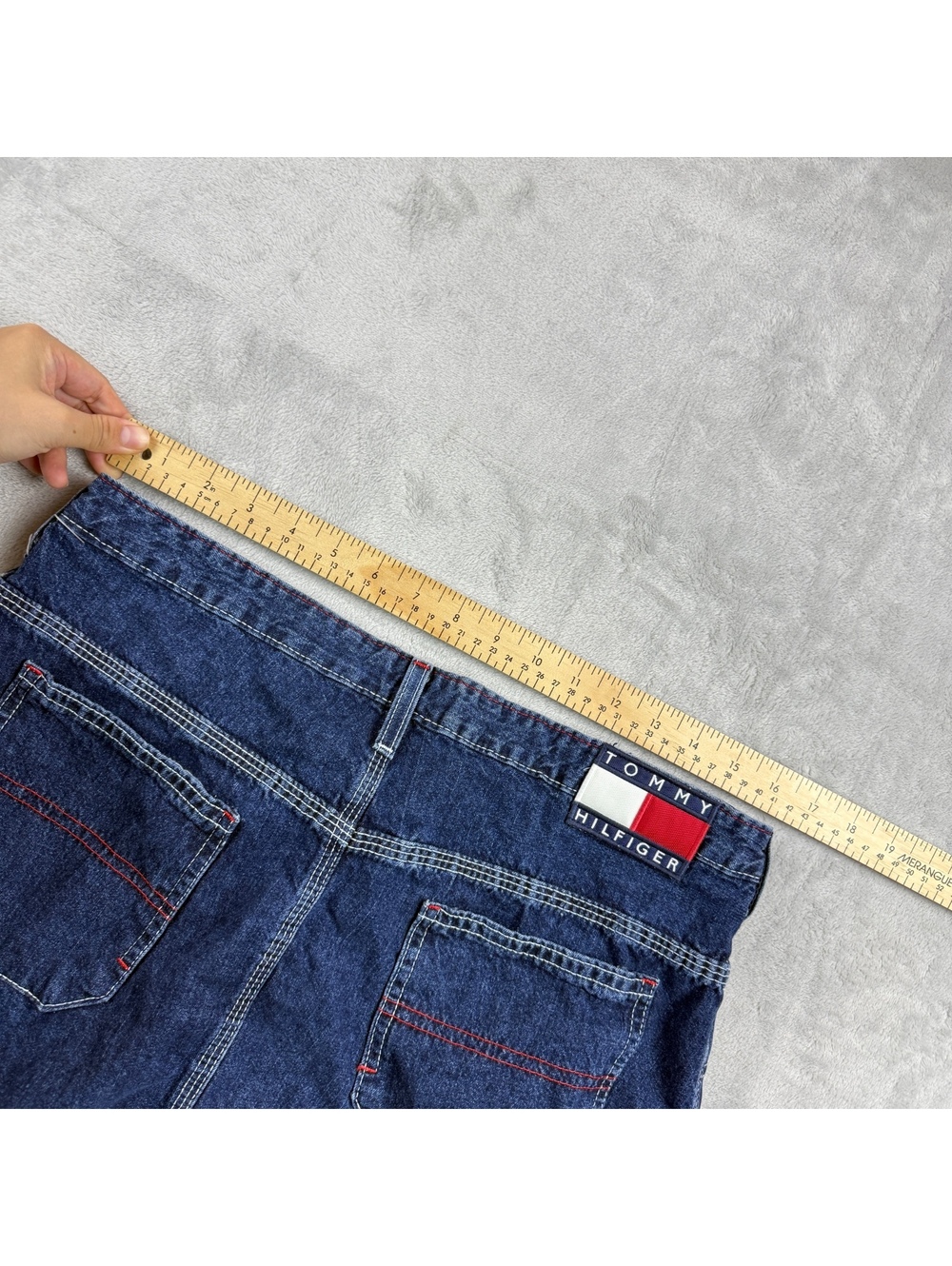 VTG Tommy Hilfiger Denim Skirt Womens 13 Jeans Flag Logo Worker Y2K Canada Made - Picture 5 of 11